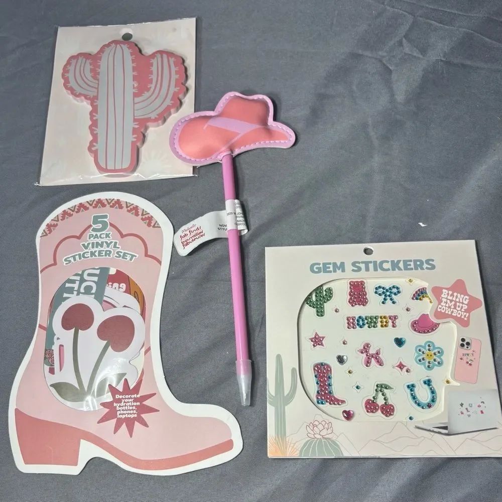New Pink Western-Themed Stationery Set 4 pc New Cactus Notepad Set NWT